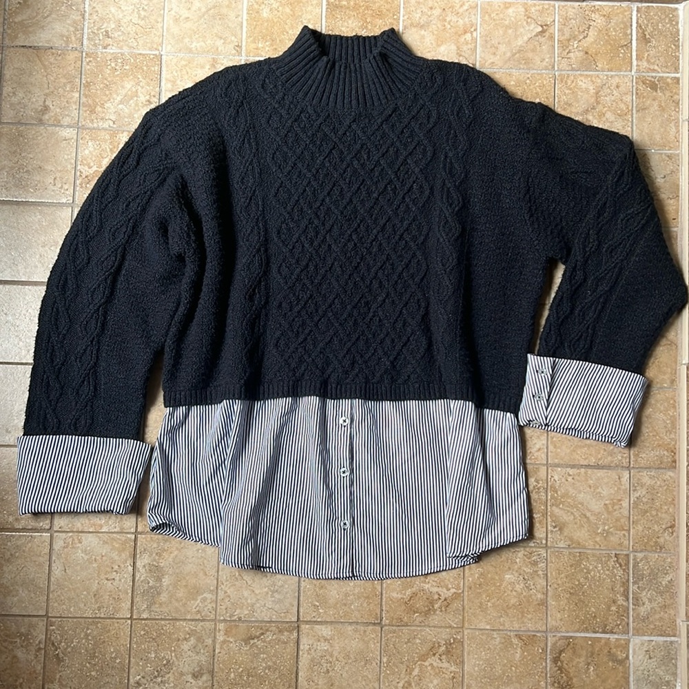 Anthropologie Maeve Cable-Knit Layered Sweater 2X Navy Soft Warm Lightweight